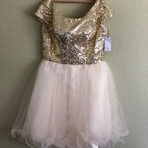 Gold and Off-White Tulle Skater Dress M/L